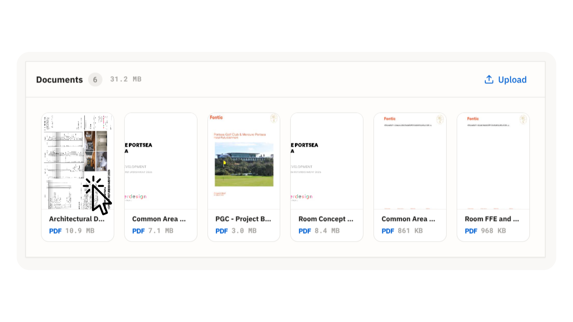 Documents grid on the project page with a PDF tile highlighted
