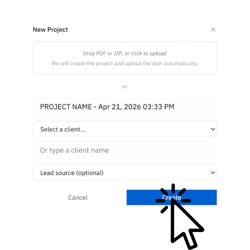 New Project dialog with the Create button highlighted