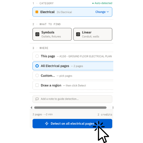 Detect panel set to All Electrical pages